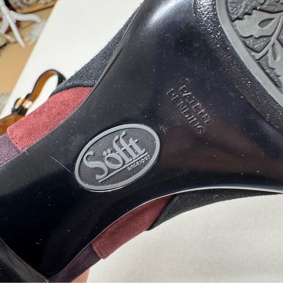 Sofft Black Red Suede Leather Peep Toe Mary Jane Heels Womens 7 Retro Classic - Picture 9 of 10